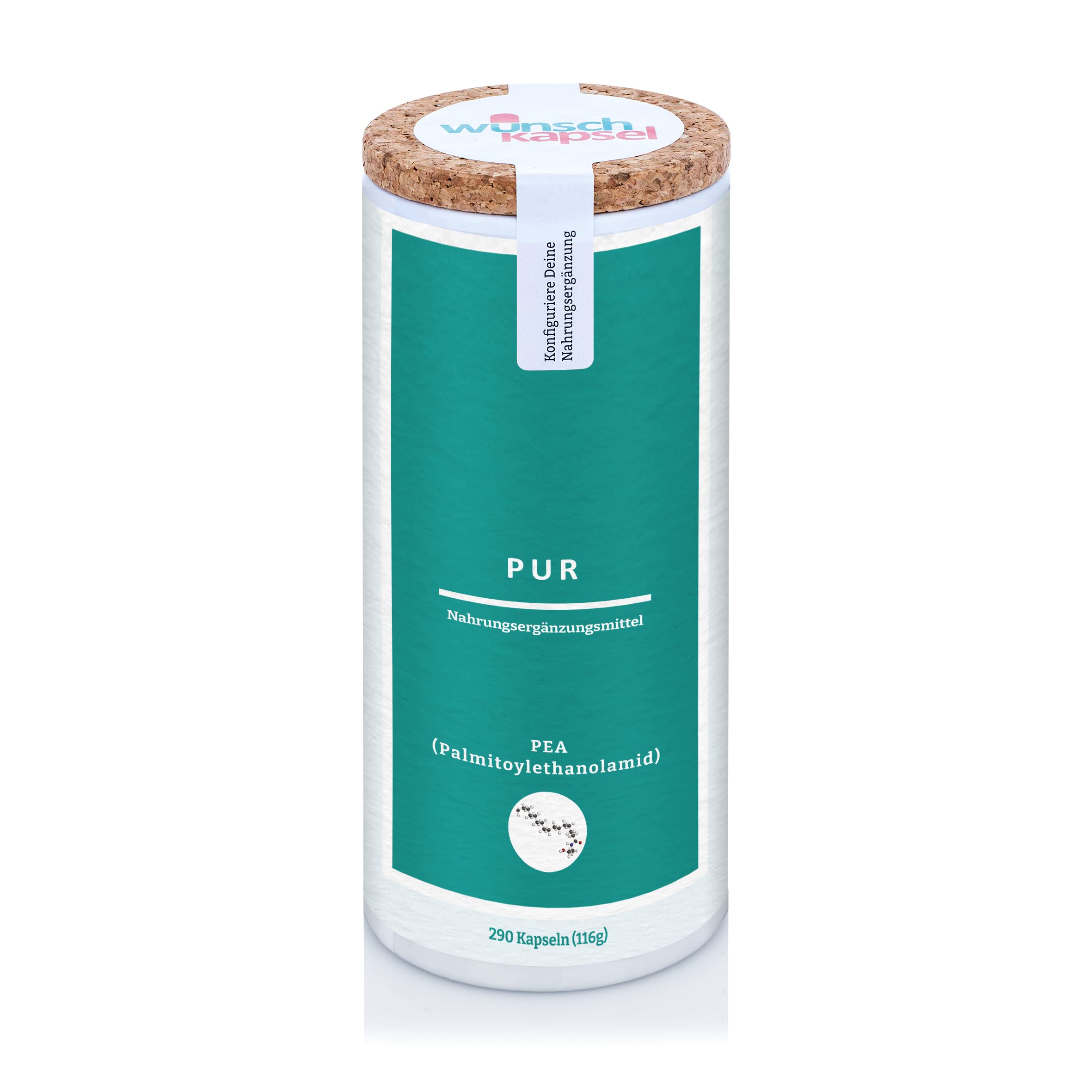 PEA Pur (1000 mg täglich), wertvolles Palmitoylethanolamid mit guter Bioverfügbarkeit, 290 vegane Kapseln, handgefertigt in der deutschen Wunschkapsel-Manufaktur