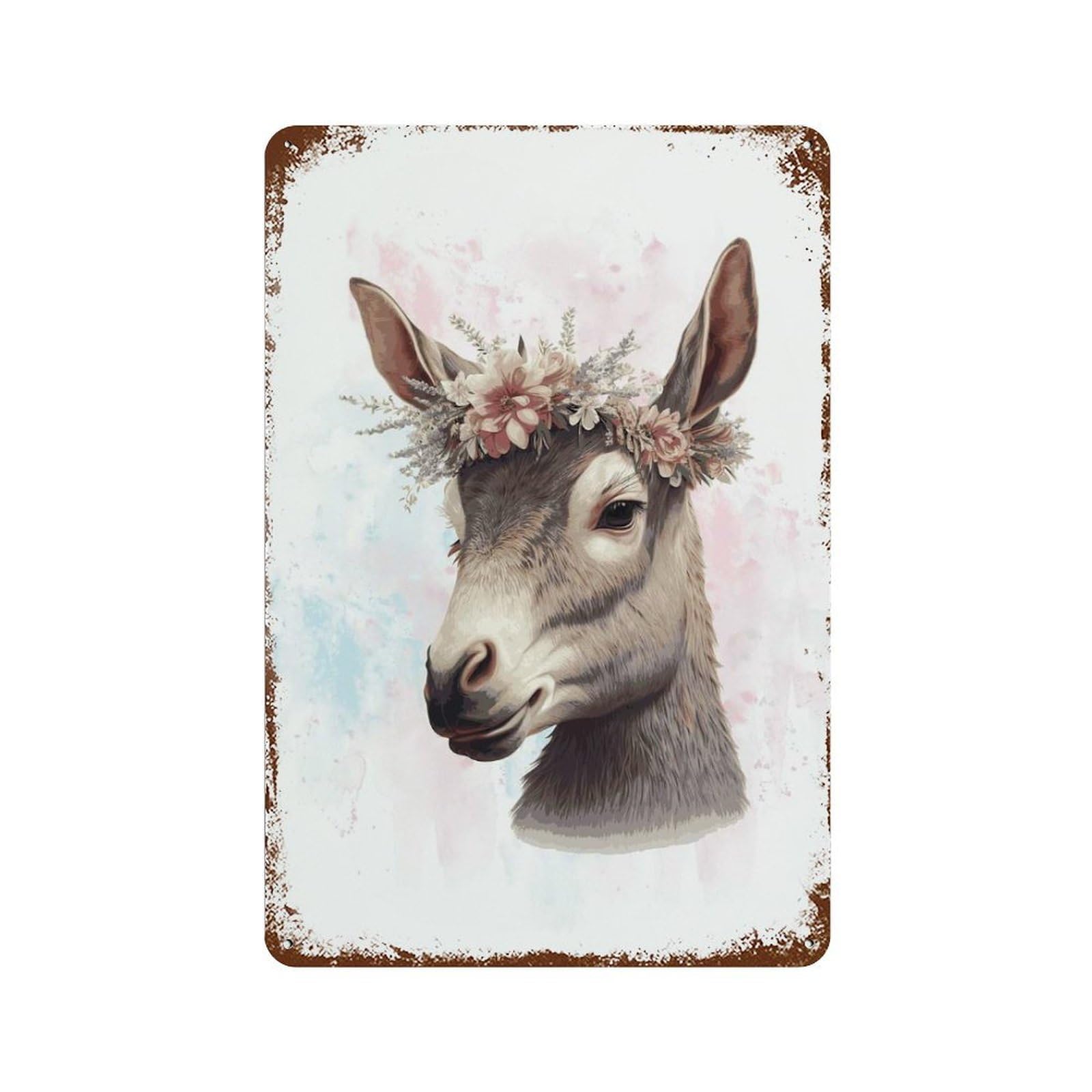 Floral Watercolor Donkey Vintage Metal Tin Sign 11.8"x7.9", Farmhouse Wall Decor for Garage, Bar And Workshop Decor