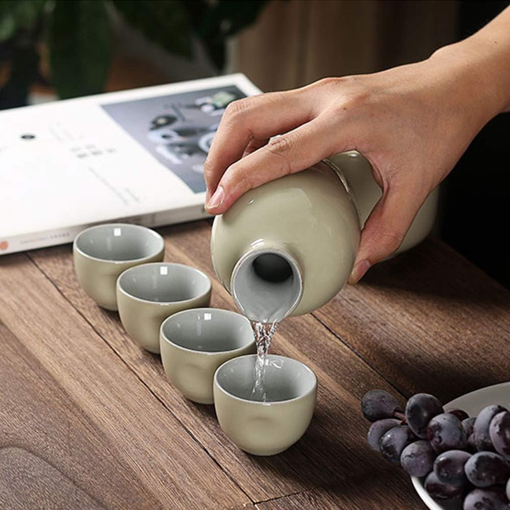 10 Pieces Sake Set 10 oz Japanese Cream Color Ceramics Wine Glasses with Warmer Pot Traditional Crafts Cups for Cold/Warm/Hot Sake/Shochu/Tea Best Gift Dinnerware Sets