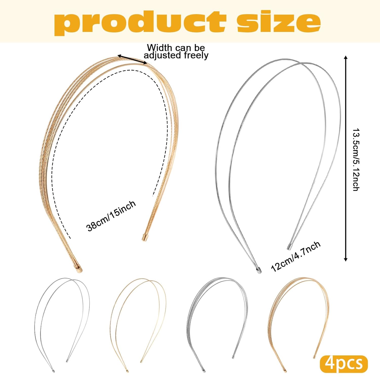 4 Pcs Metal Headbands, Gold And Silver, Multi Layer Double Layer Hairbands For Women Girls, Bridal Hairstyle Accessories, Comfortable Fit - Image 3