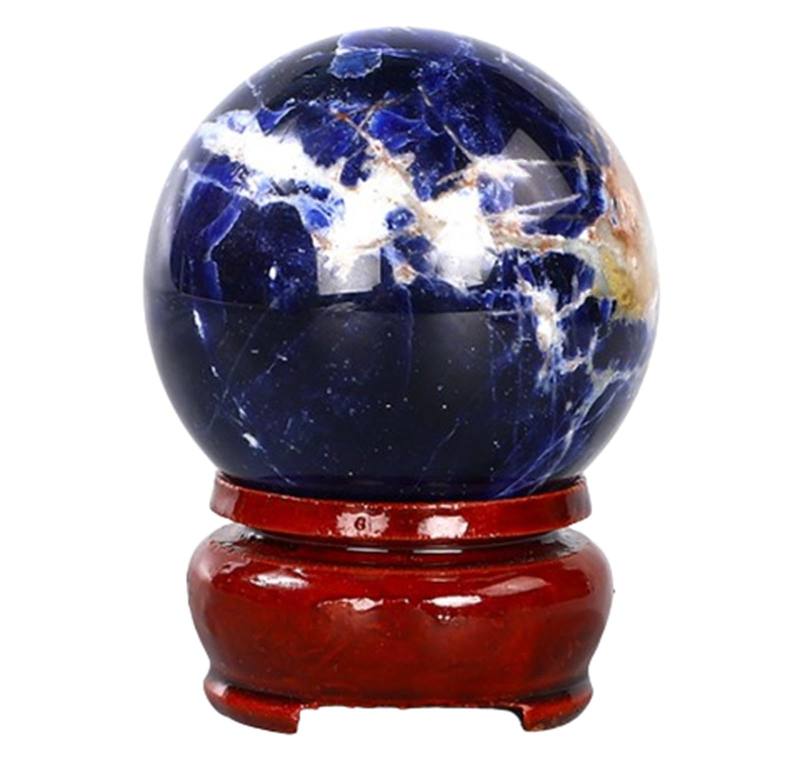 SSOPTMCB Blue Sodalite Sphere with Wood Stand Quartz Divination Crystal Ball Stone Sculpture Figurine Room Decor Collectible Gift,55-60mm Gemstone Stone
