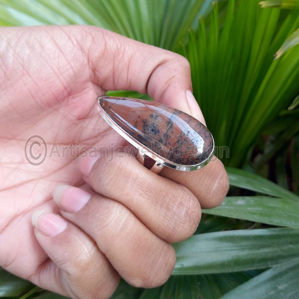 Mahogany Obsidian Gemstone Ring, 925 Sterling Silver Handmade Jewelry, Boho Healing Ring for Women, Pear Shape Ring - Image 3