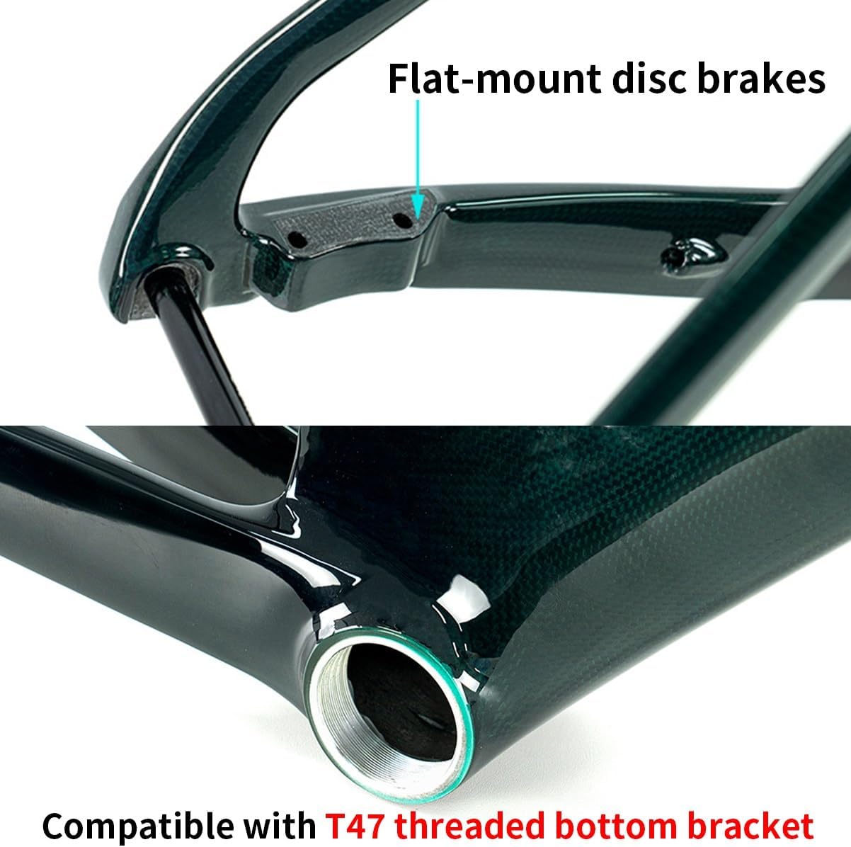700C Road Bike Frameset 43.5cm/46cm/48cm/50cm/52cm/54cm Carbon Fiber Disc Brake Frame F12*100mmR12*142mm Thru-Axle with Fork and Handlebar