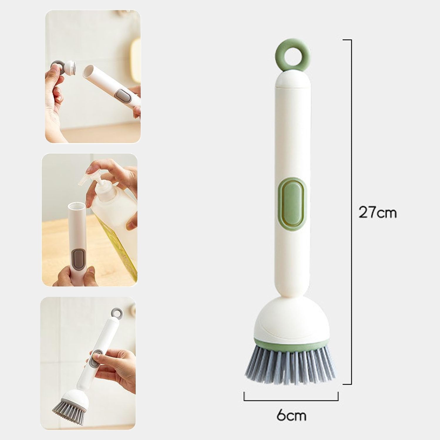 Spazzola per piatti con dispenser di detersivo, spazzola rotante a 360°, angolo regolabile, setole in PET per una pulizia efficiente di pentole, padelle, piatti, utensili (confezione da 2)