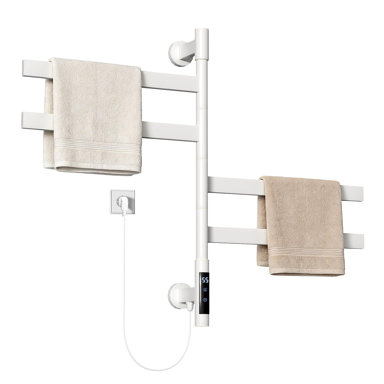 Toallero Eléctrico de Baño, Toallero Giratorio a 180°, Radiador de Toallas Eléctrico 70x48cm, 4 Barras Temperatura Ajustable Bajo Consumo 75W IPX4