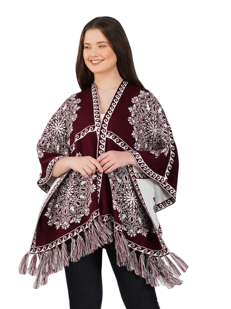 joe hazel Women Winter Warm Woolen Poncho – Black Floral Design-picture-35