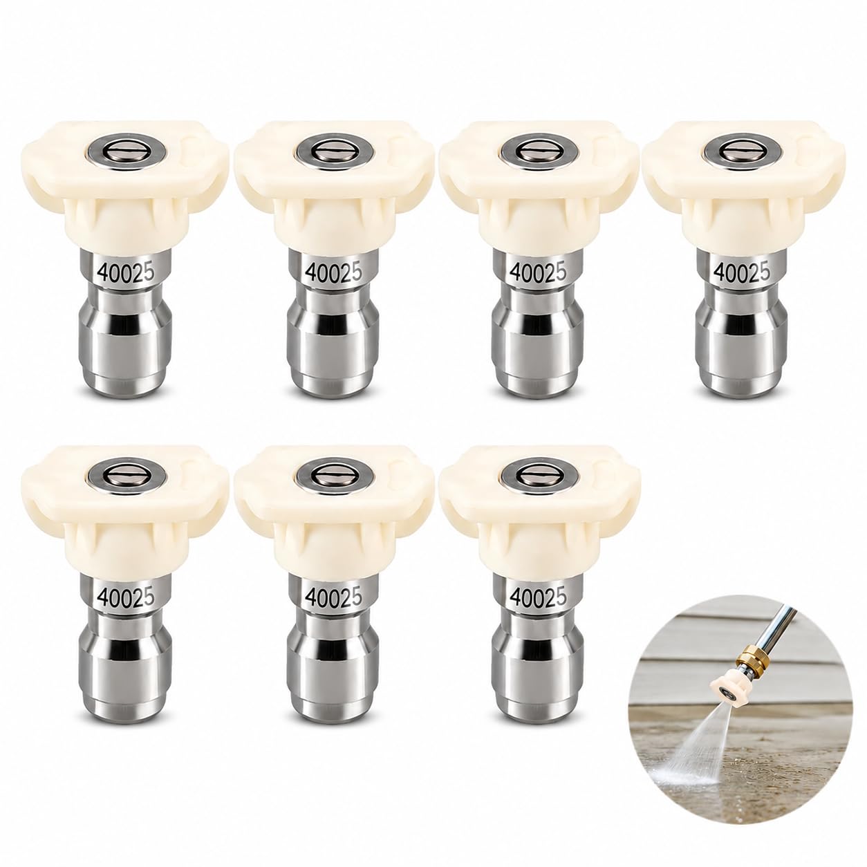 7 Pack 40 Degrees Pressure Washer Tips 1/4 Inch Quick Connect 4000 PSI