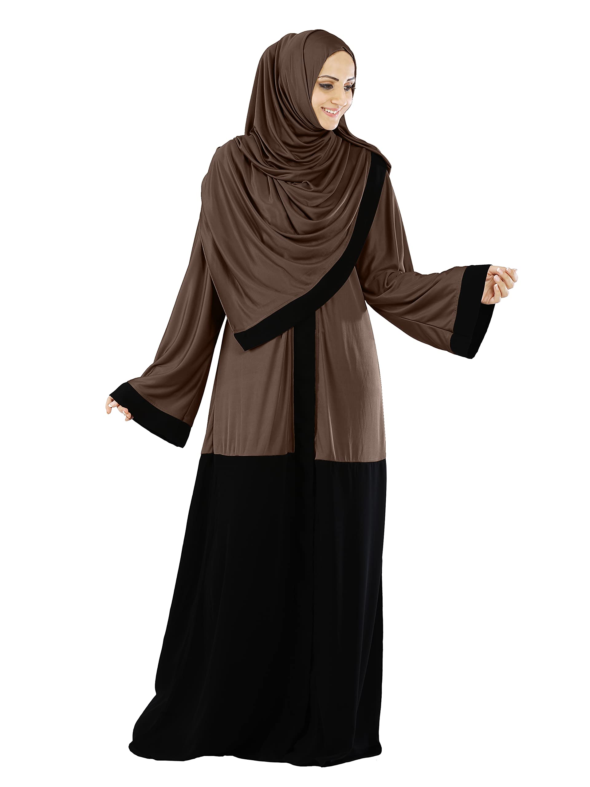 MeharHijab Women's Modestly Stylish Look Dual fabric and Color Front Open Abaya