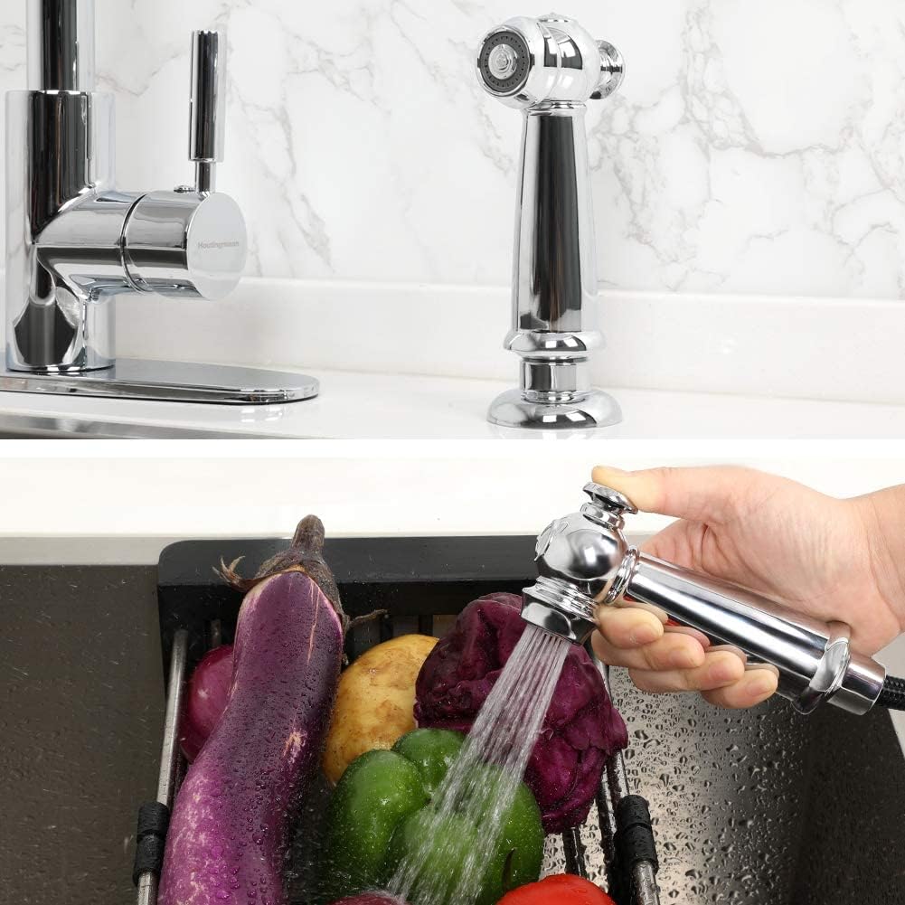 Chrome Kitchen Side Sprayer - Sink Faucet Sprayer Hose & Head Replacement
