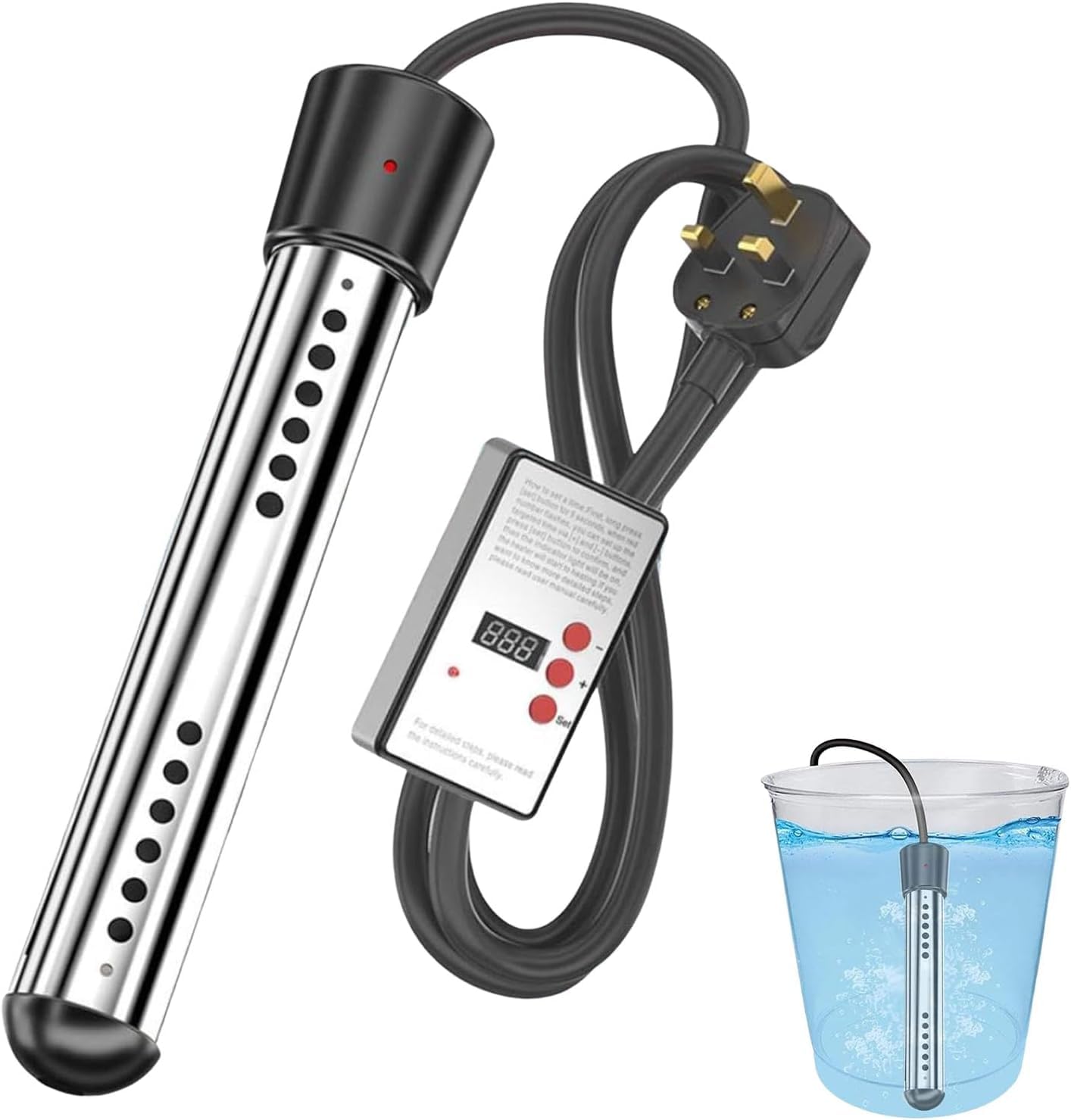 Portable Water Heater 2000W,Immersion Heater,Fast Heating Swimming Pool Heater with 304 Stainless Steel and Digital LCD Thermometer,Heats 5 Gallons in Minutes,for Home Camping Bath Pool Outdoor