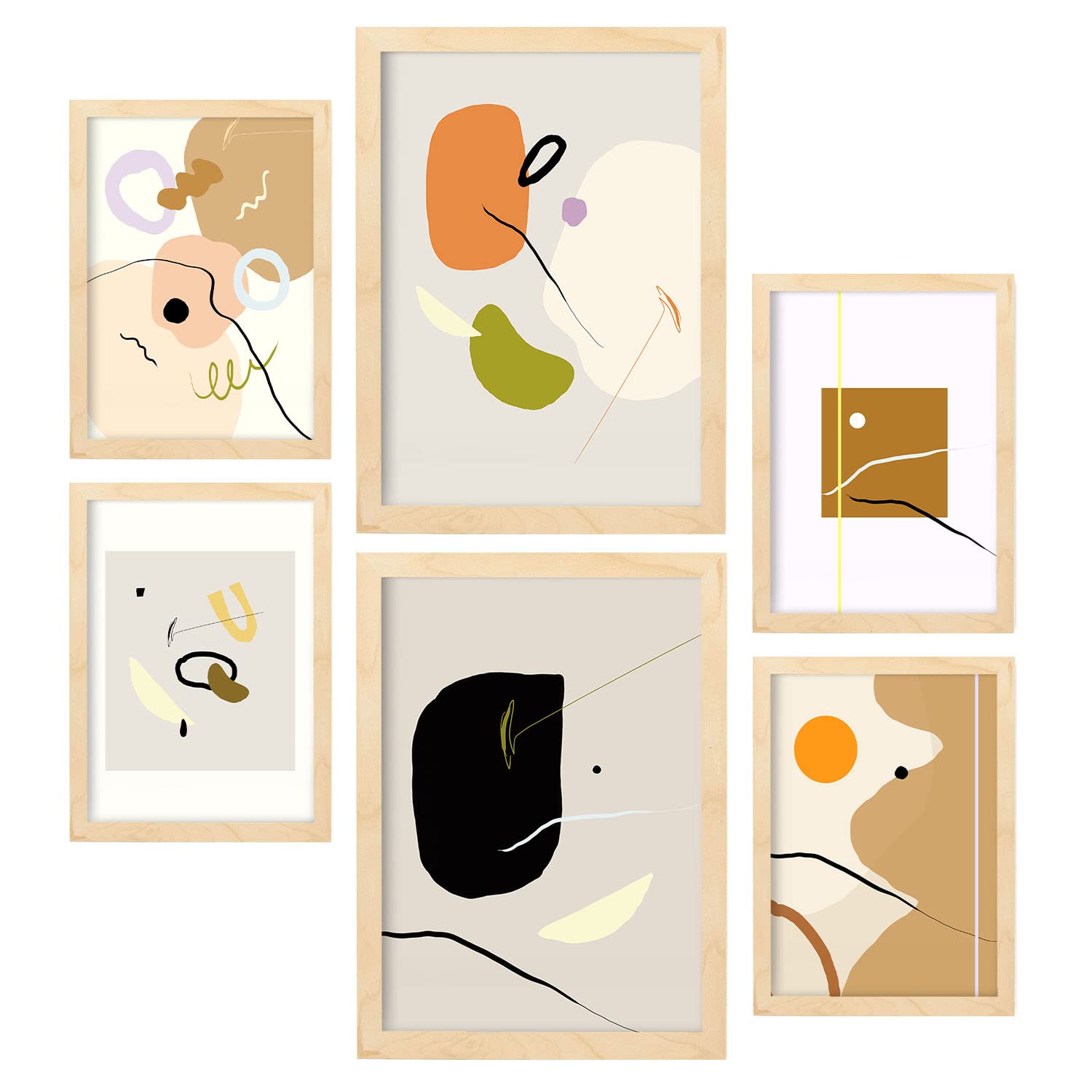 Nacnic Set of 6 Minimalism posters. Collection of posters in collage aesthetic for interior decoration. Sizes A3 and A4. Wooden frame.