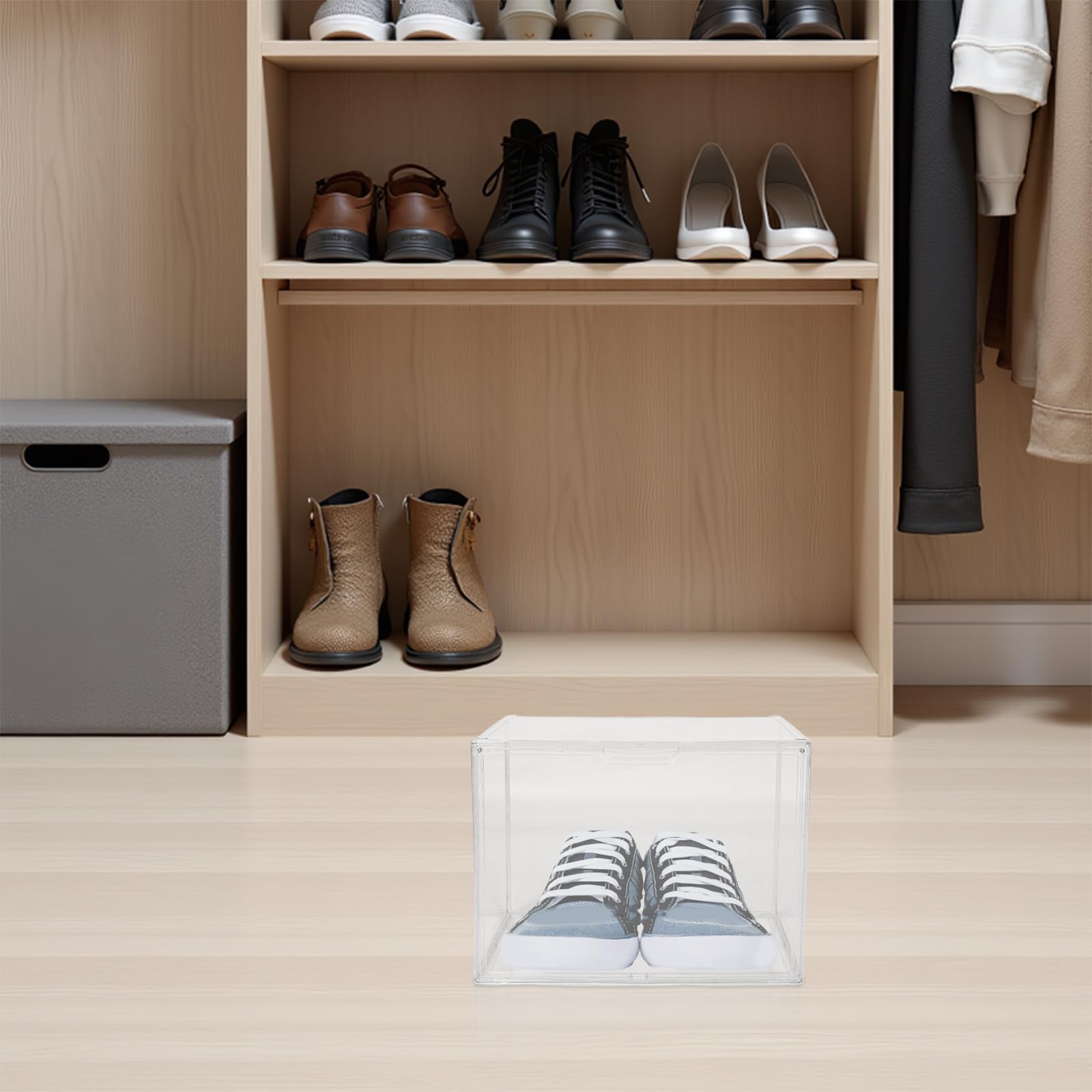 Gadpiparty Caja apilable para guardar zapatos: caja transparente con tapa, organizador plegable de plástico para guardar zapatillas en el armario.