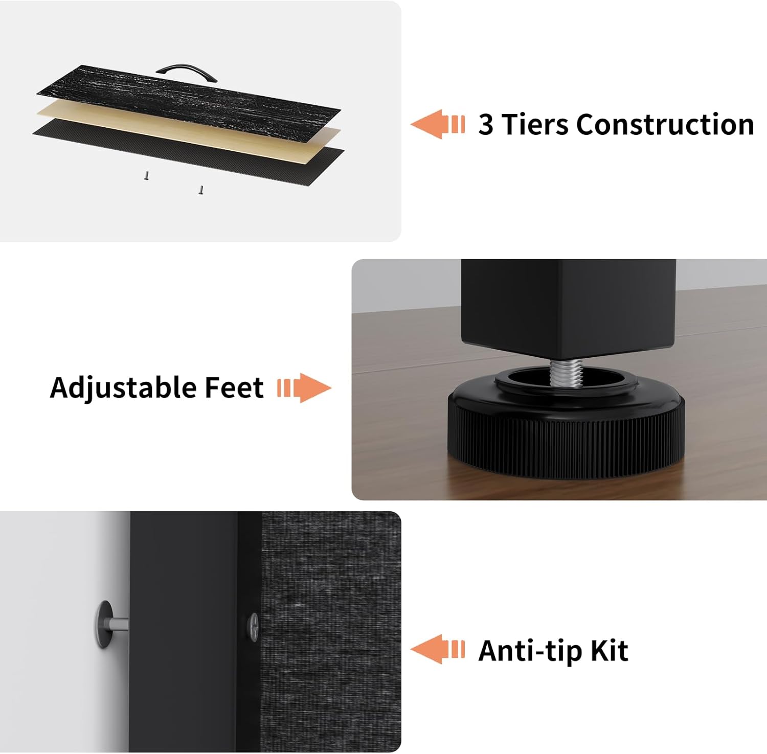 Dresser TV Stand with Power Outlets and LED Lights for 55'' TV, 11 Drawers Dresser with Side Pocket, Fabric Chest of Drawers with PU Finish, Sturdy Frame & Wood Top (Charcoal Black)