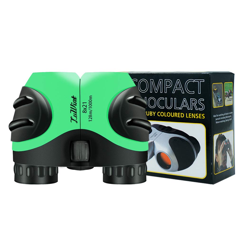 Luwint 8 X 21 Kids Binoculars, Mini Compact and Image Stabilized, Green
