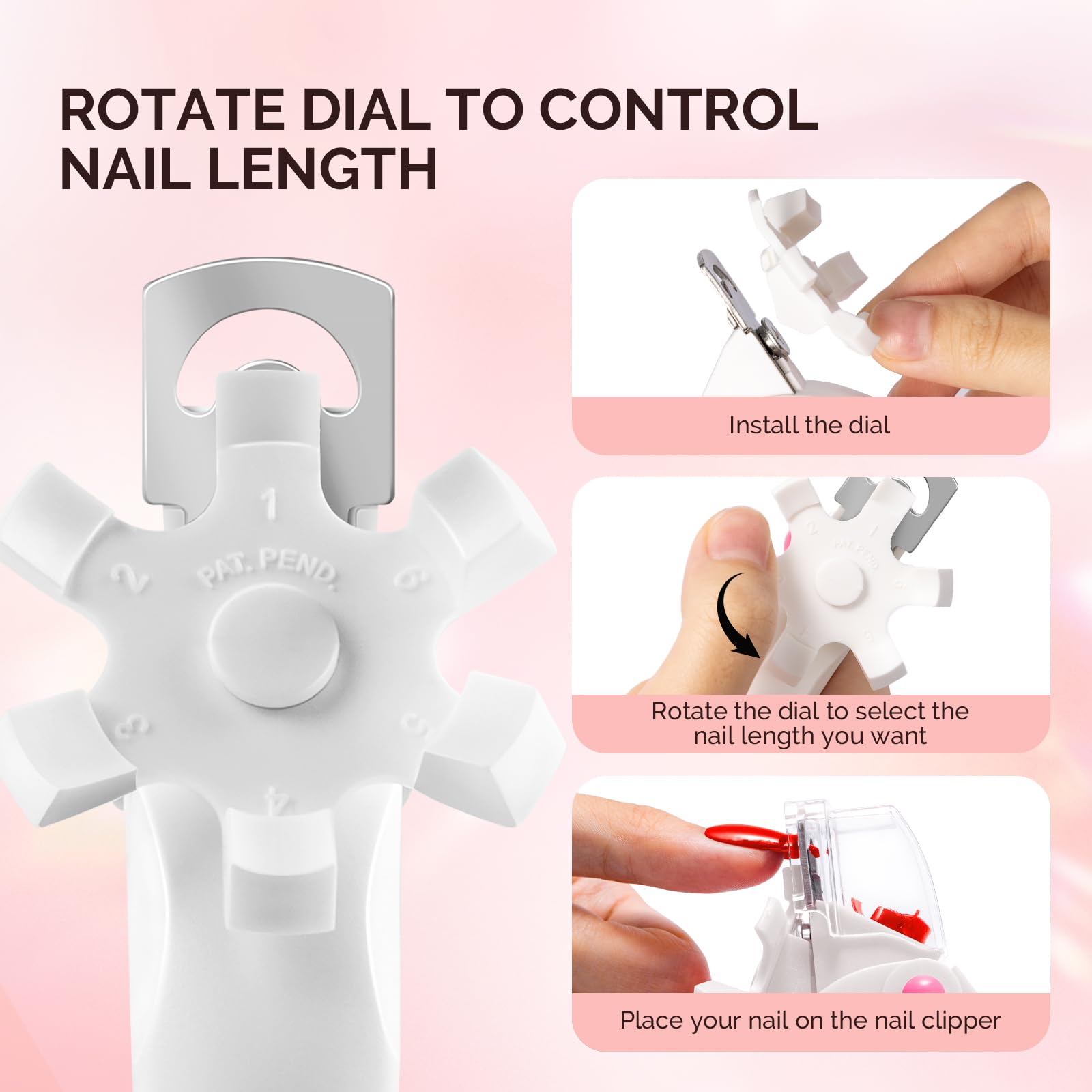 MelodySusie Nail Clippers for Acrylic Nails, White Adjustable Stainless Steel Acrylic Nail Clippers, Professional Rotary Nail Cutter for False Nail Tips, Manicure Nail Salon Tool 3