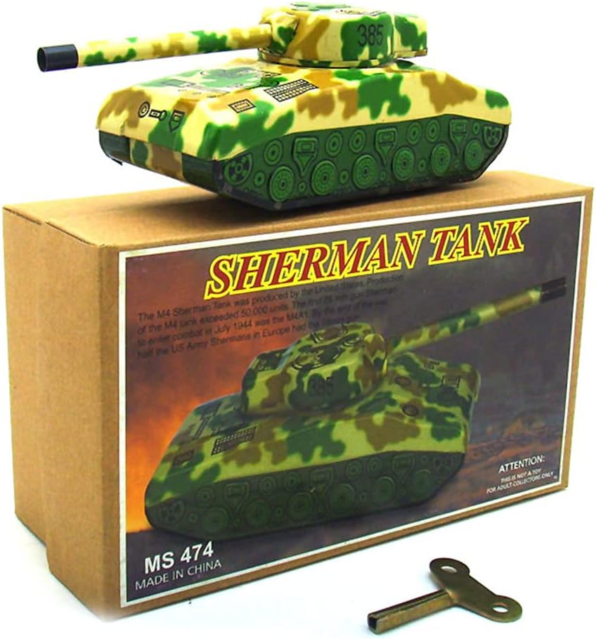 Charmgle Wind up Toys Sherman Tank Model Retro Adult Collection Toy Birthday Gifts Home Display Ornaments Spring Tin Toy
