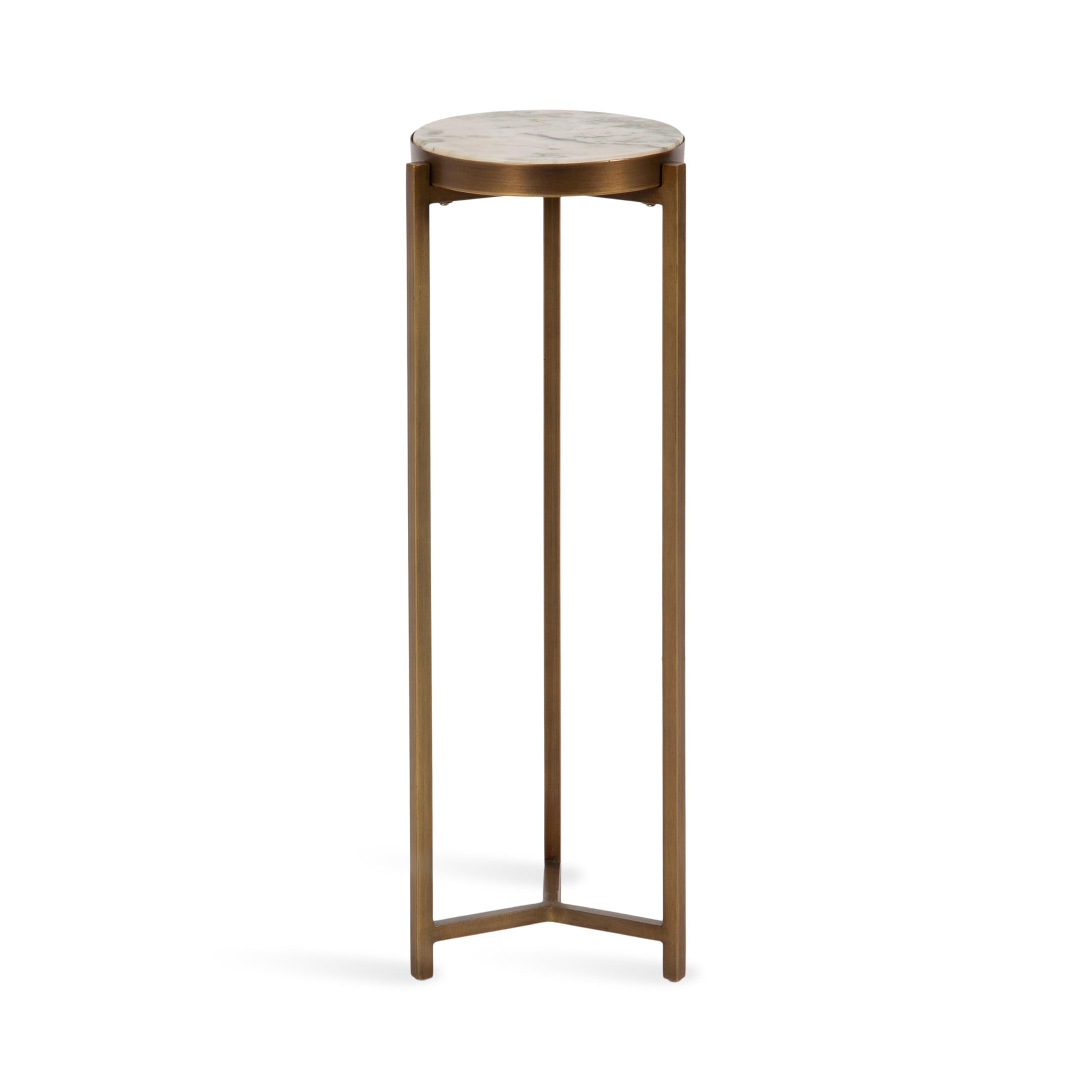 Kate and Laurel Aguilar Modern Round Drink Table, 9 x 9 x 23, White and Green Marble and Brass, Genuine Marble Accent Table for Use as Indoor Plant