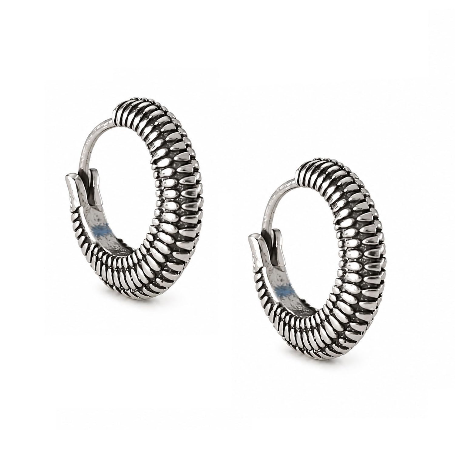 vama FASHIONS Silver Plated Stainless Steel Anti Tarnish Oxidized Hoop Earring Textured Metal Antique Ear Kaju Bali Hoops Waterproof Hypoallergenic Tribal Earrings For Boys-picture-24