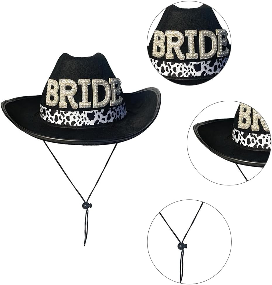 Blingbling Bride Hat Cowgirl Hat Wedding Encrusted Pearls for Wedding Engagement Bachelorette Party
