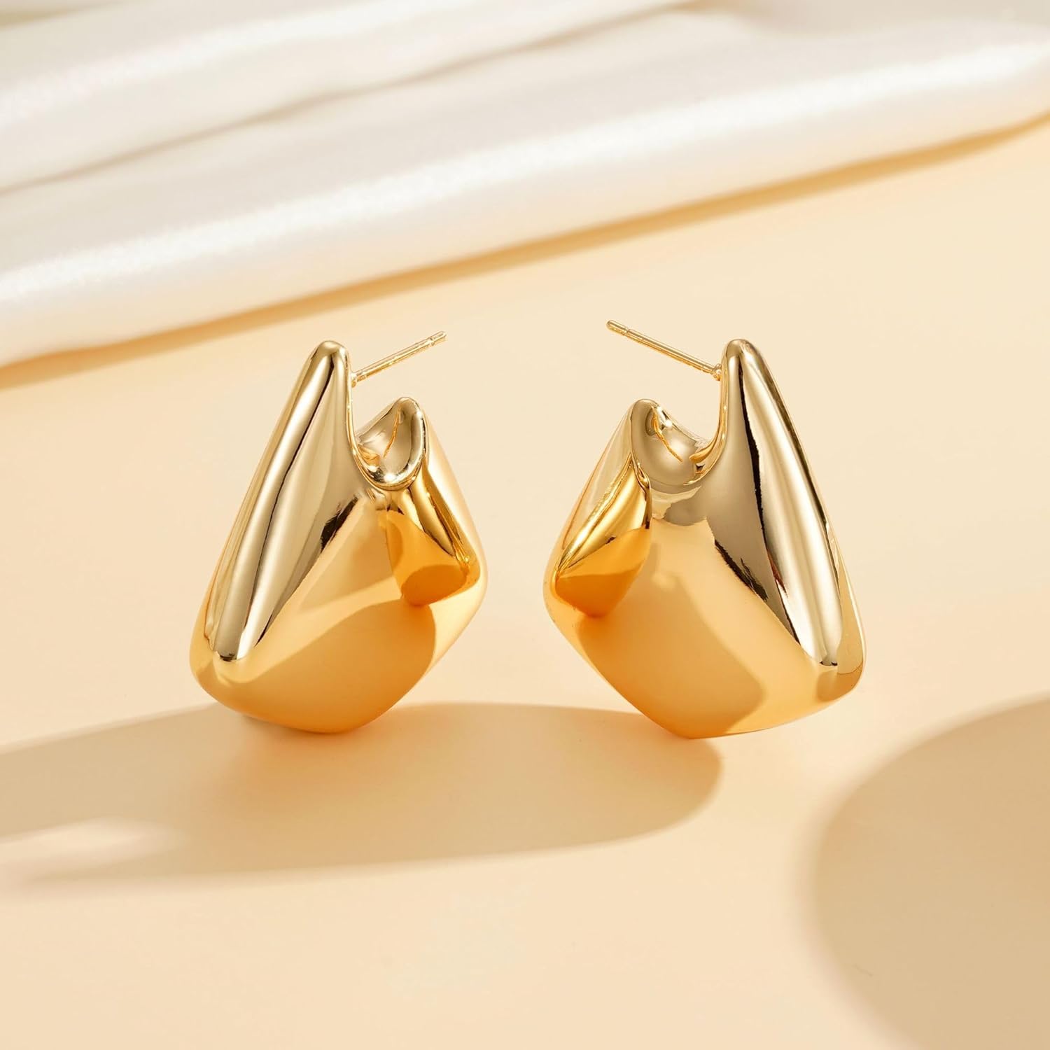 Trendy Large Chunky Fin Drop earrings 18k Gold/Silver dangle hoops Statement Earrings for Women Lightweight Fin Hoop irregular Prom Earrings Girls Gift for Christmas Birthday - Image 6