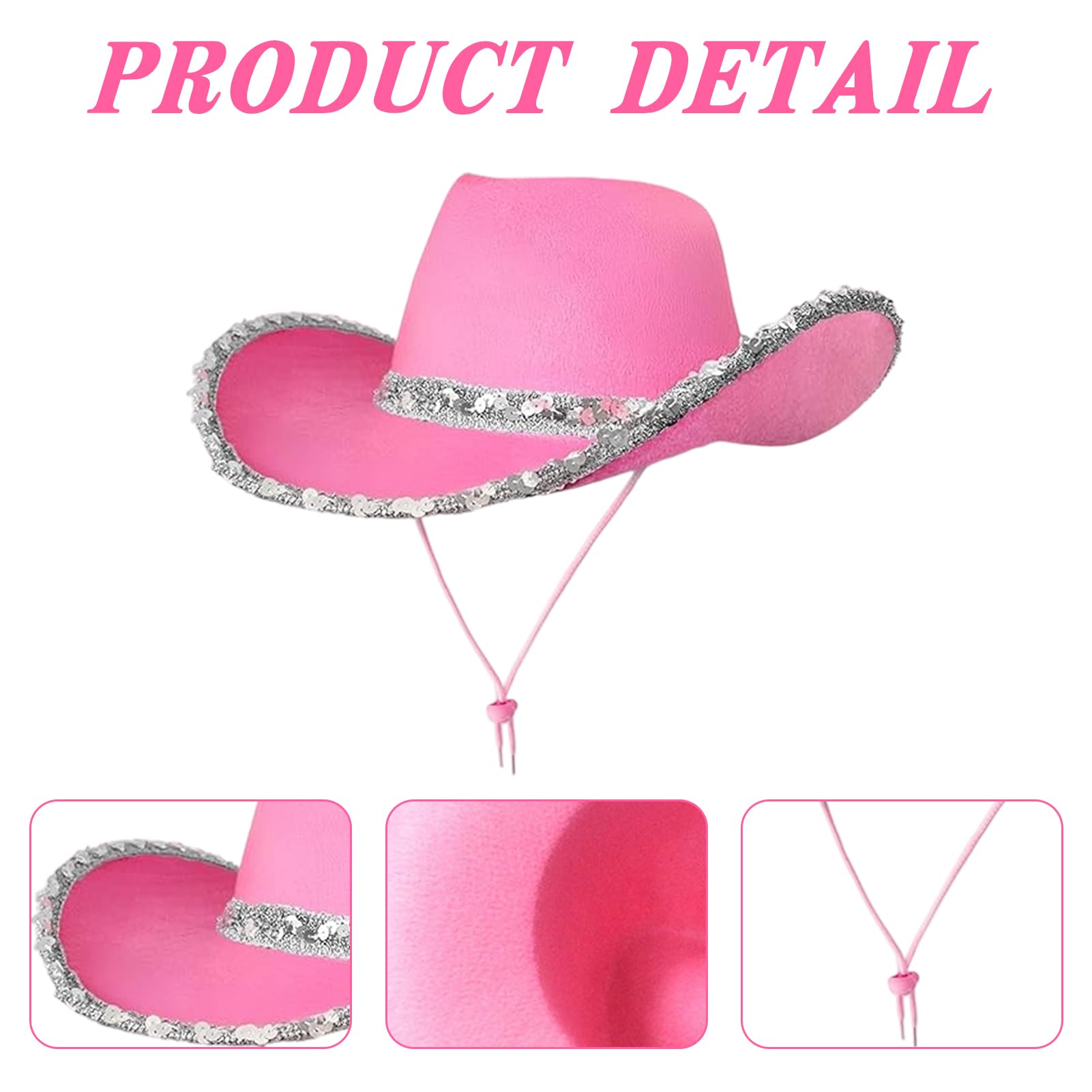 Meriviva Cowboy Hat Women, 3Pcs Western Cowgirl Hat Set including Bandanna Glasses - Image 2