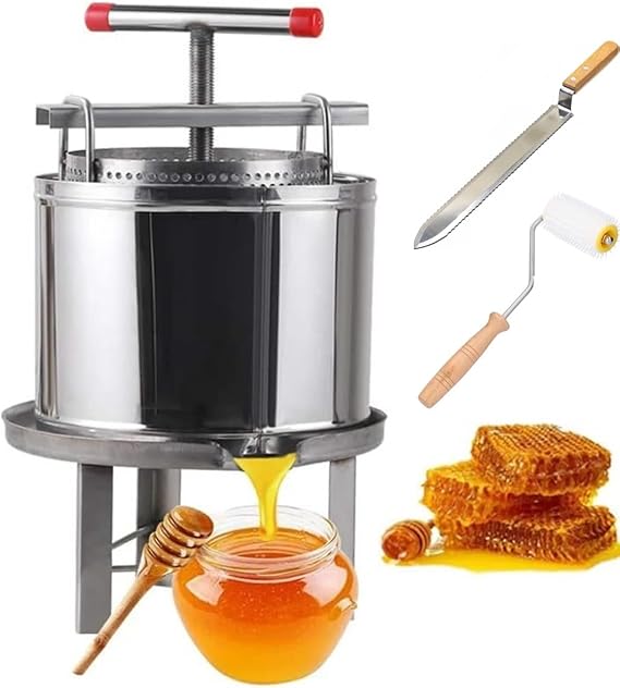 Honey Press Extractor, 2 Stainless Steel Barrels,Household Manual Mesh Honey Extractor Manual Machine for Press Honey, Beeswax, Wine Making for Self in Home