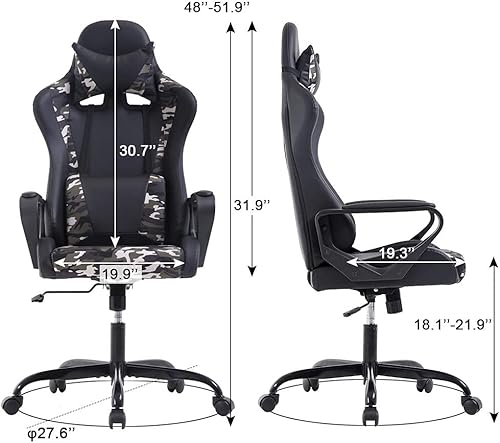 Miniatura 39 de Silla ergonómica para videojuegos, silla de juegos de piel sintética con reposacabezas, silla de carreras para computadora con soporte lumbar, silla