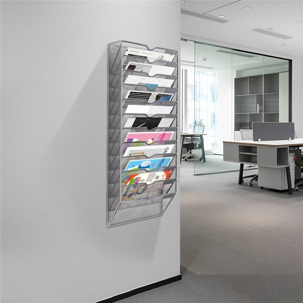 Titolare del file Scaffali espositivi for posta in metallo, portadocumenti tascabili da parete A4, portariviste a 12 livelli(Silver)