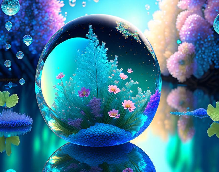 Affiches sur toile de fleurs fractales turquoise SERENDIPITP sans cadre 58x90 cm