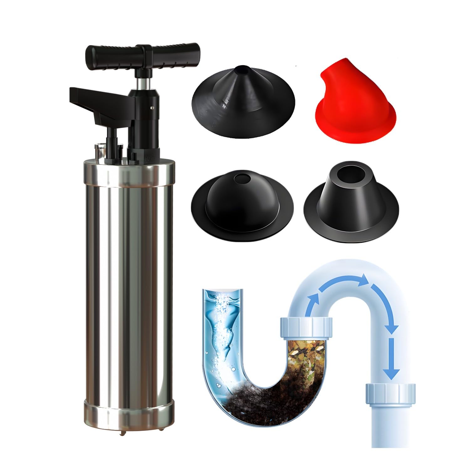 Pompa Stura Scarichi 4 Ventosas, Stura WC con Barometro, Sturalavandini a Pressione, Pompa Sturalavandino ad Aria Compressa, Sblocco Rapido, per Bagni Bagni Lavabi