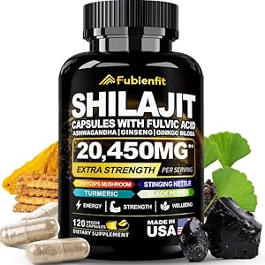 Regio Shilajit Pure Himalayan Organic – 20450MG Shilajit Capsules – Premium Shilajit for Men – with Ashwagandha Ginseng and More Fulvic Acid for Men/Women – 120 Capsules