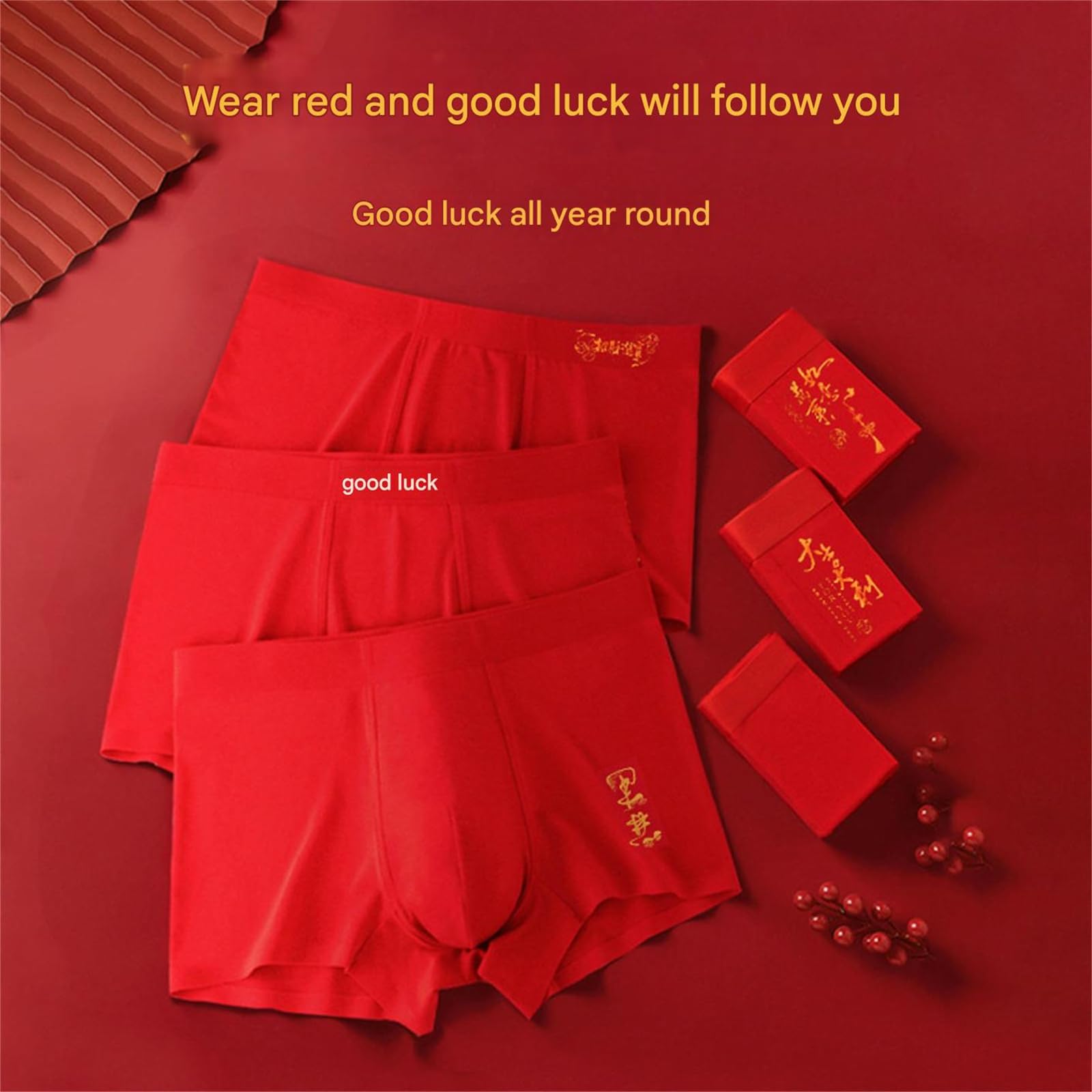 Boxer Uomo Mbiancazione Rossa da 3 Pacchetti Bianche Mid-Waist Senza Soluzione di continuità Nozze Hongyun Modal Red Shorts-Rosso 8-3xl