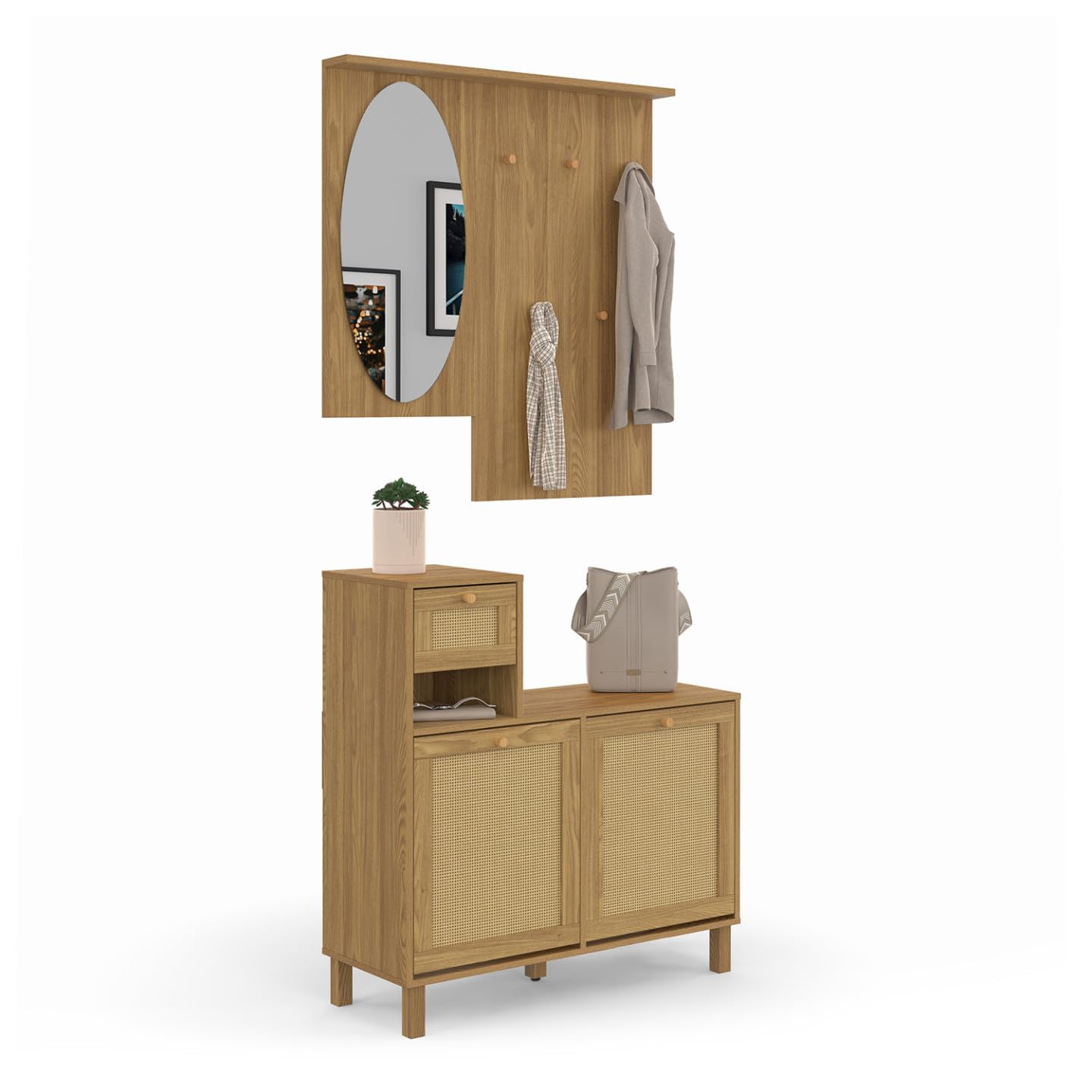 IDMarket - Vestiaire d'entrée avec Miroir HANAE Effet Naturel cannage