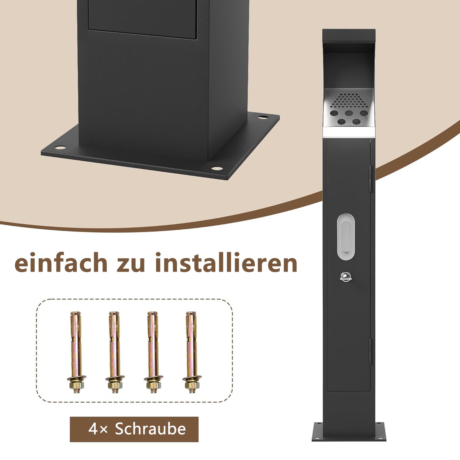 Gewerbe Stahl Papierkorb Outdoor, wasserdicht stehender Mülleimer mit abnehmbarem Inneneimer, große Kapazität robuster Papiereimer für Home Büro Park Hotel Lobby 17x17x93 cm