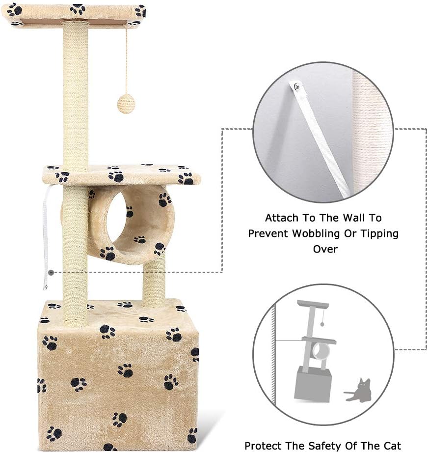 Multifunction Deluxe Cat Tree Climbing Tower Condo House | Activity Tree with Sisal Scratching Posts for Kitten Activity Centre Playhouse, Pet Furniture Cat Tower | Padded Condo | Tunnel | Mouse Toy