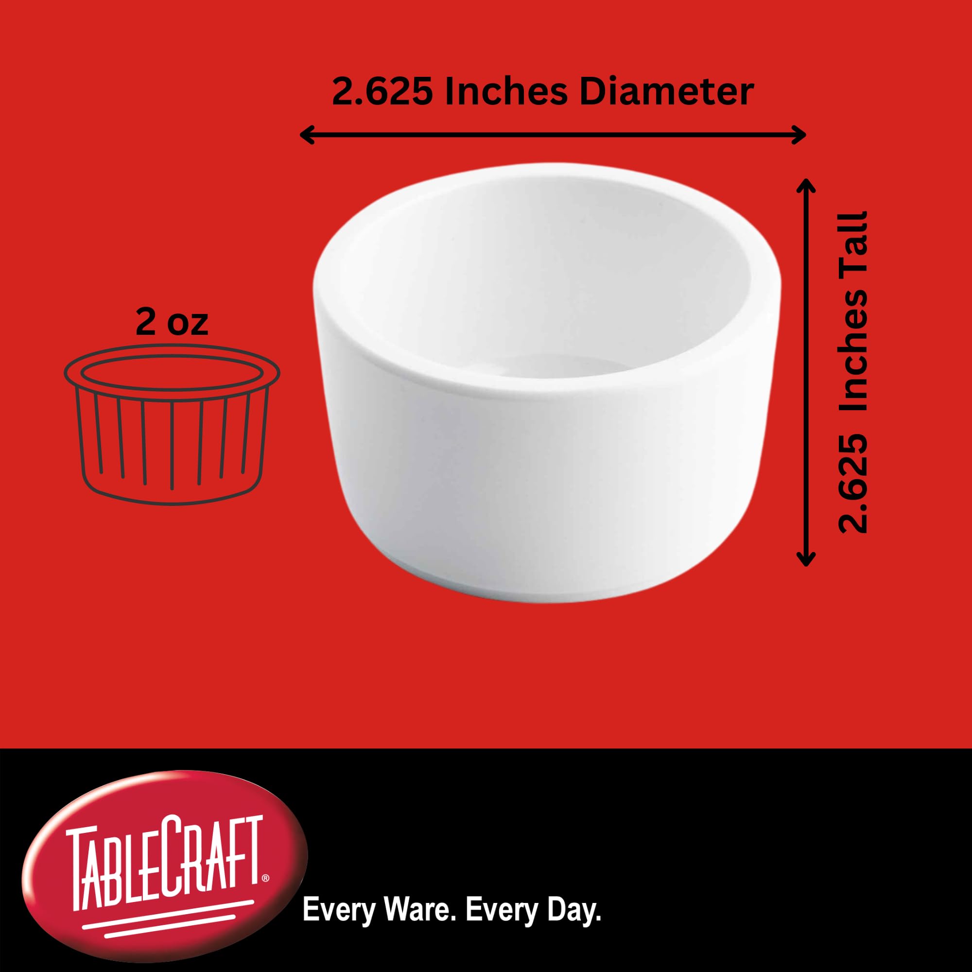 TableCraft 11407 Ramekin, Round 2 oz. Melamine Bowl, Straight Sided, 2.625