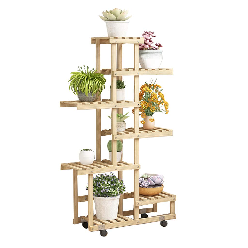 Étagère à plantes en bois avec roulettes, étagère échelle décorative pour utilisation intérieure ou extérieure, présentoir de fleurs à plusieurs niveaux