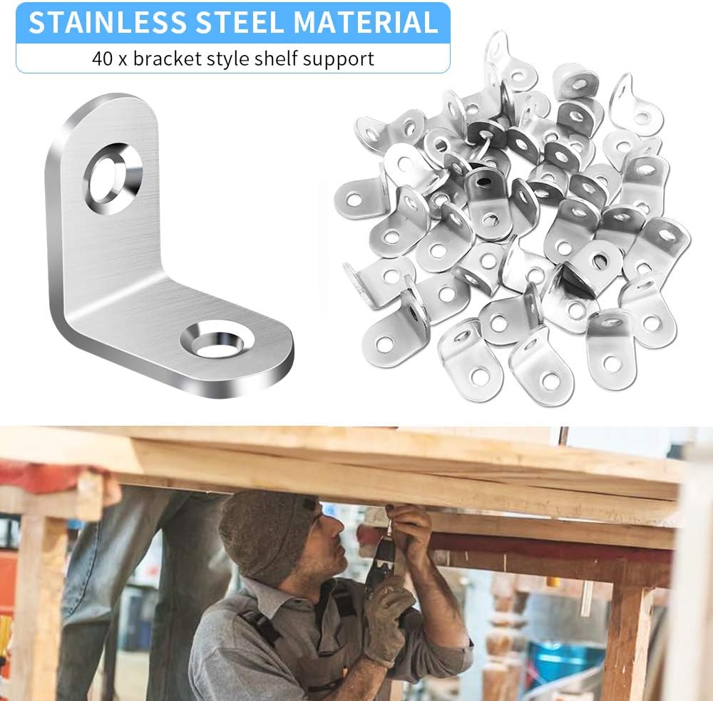 40PCS L Bracket Corner Brace Small L Brackets for Wood, Metal Corner Bracket, Stainless Steel Right Angle Bracket for Wood Furniture Chair Drawer Cabinet with 80PCS Screws (0.79 x 0.79 inch) : Industrial & Scientific