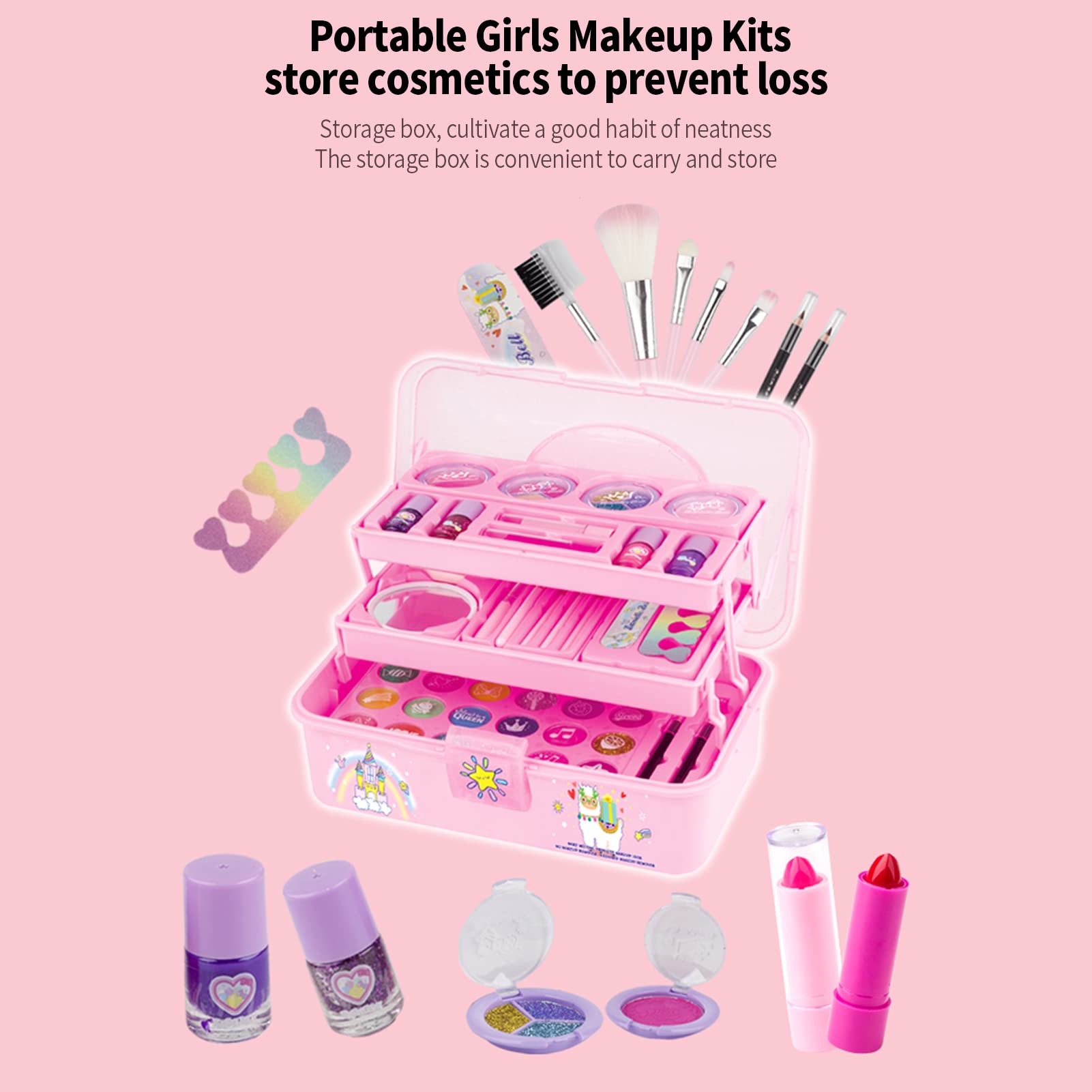 Walmeck Kit de Maquillaje para Princesa Infantil con Juego de Maquillaje Completo, Ideal para un Juego Creativo y Juego de Roles, Lavable, No, para Niñas