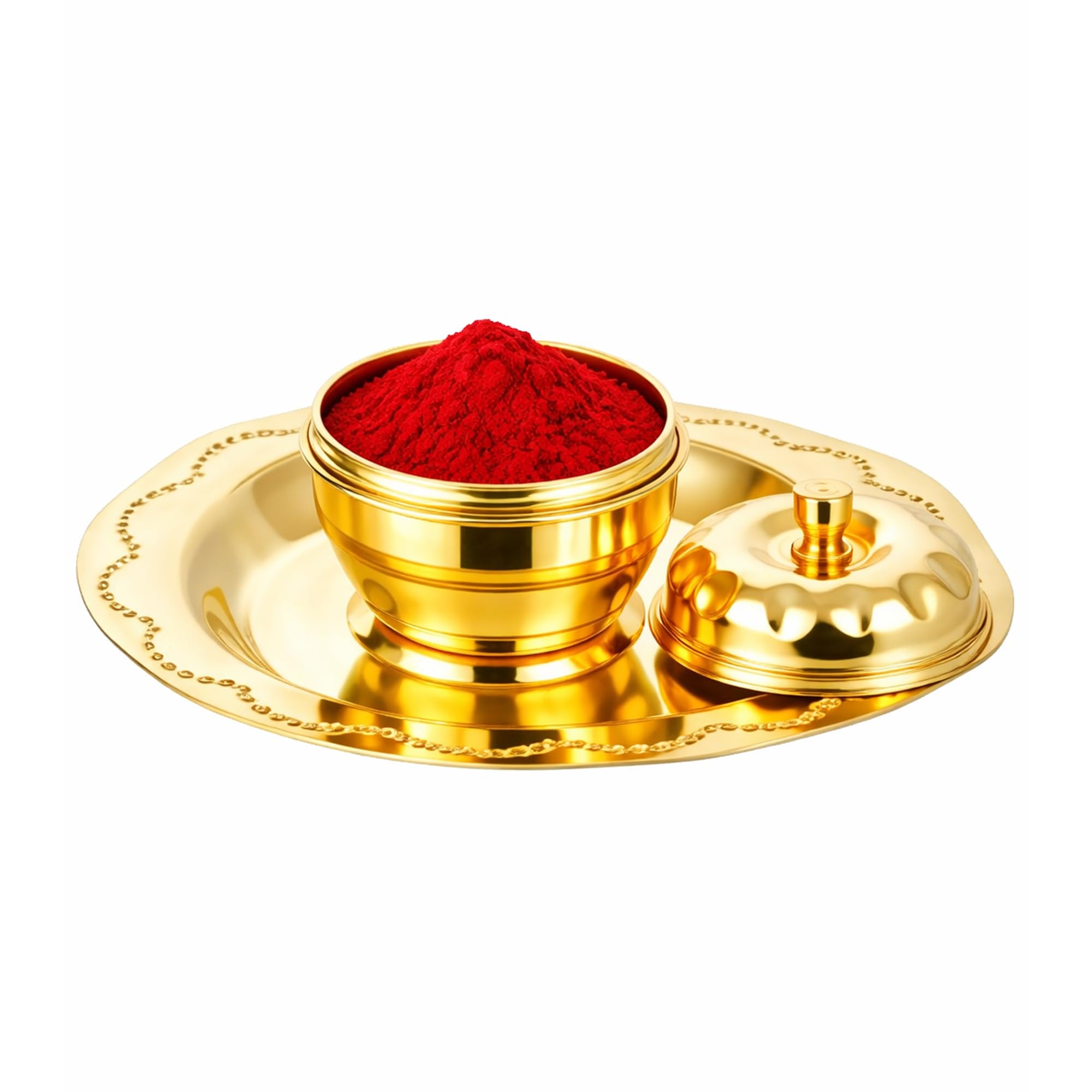 Putrika Brass kunguma chimizh| Puja | Roli | Chawal | Chandan | Haldi | Kumkum Box | Sindoor | Turmeric | Dabbi | Dibbi | Dhani | Dani Lid Holder KumKum | Navratri Gift- (Apple) (6) 3