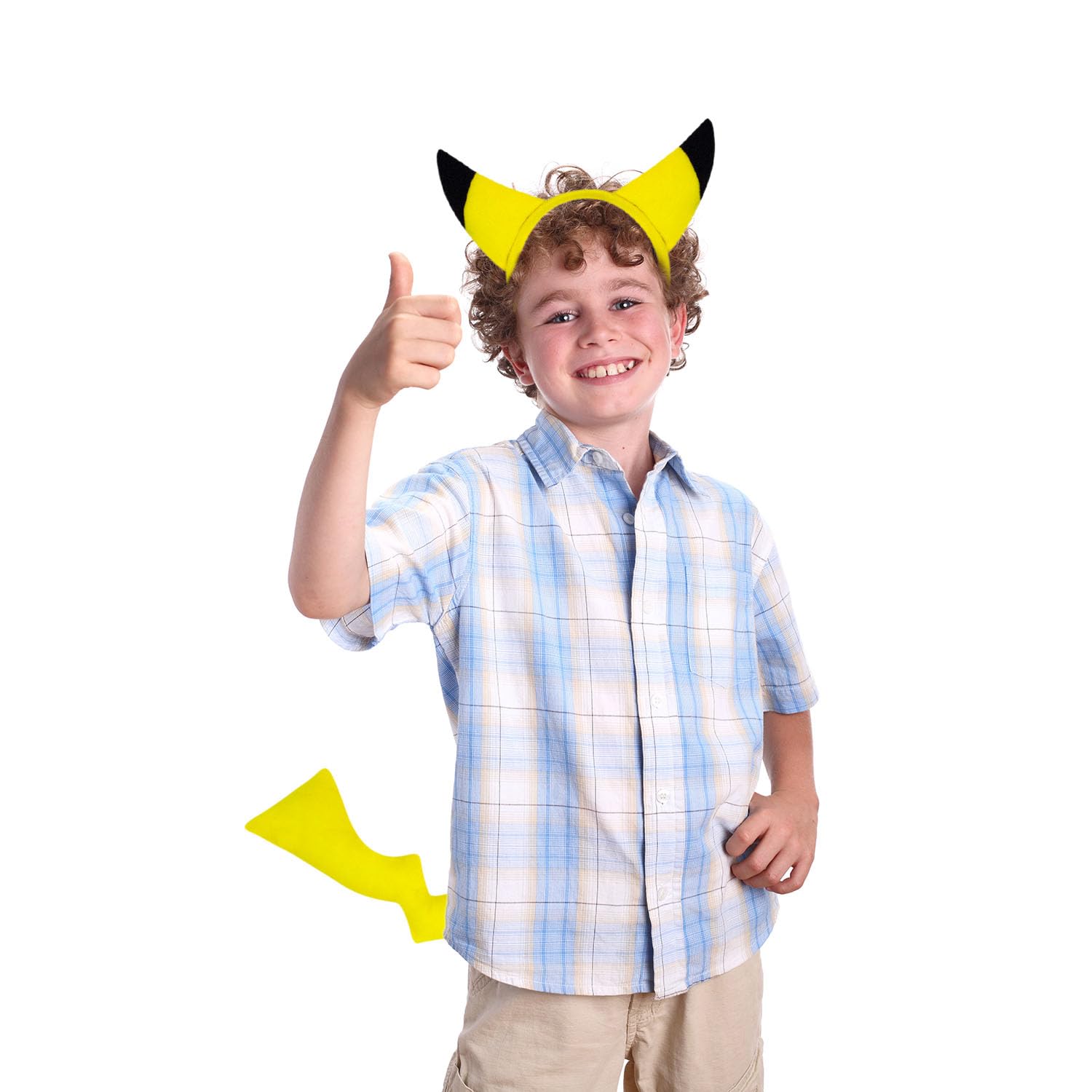 MEISH 2pcs Yellow Cartoon Ears Headband and Tail Animal Ears Headwear Cute Anime Headbands Halloween Costume Headband for Cosplay Party Supplies - Image 4