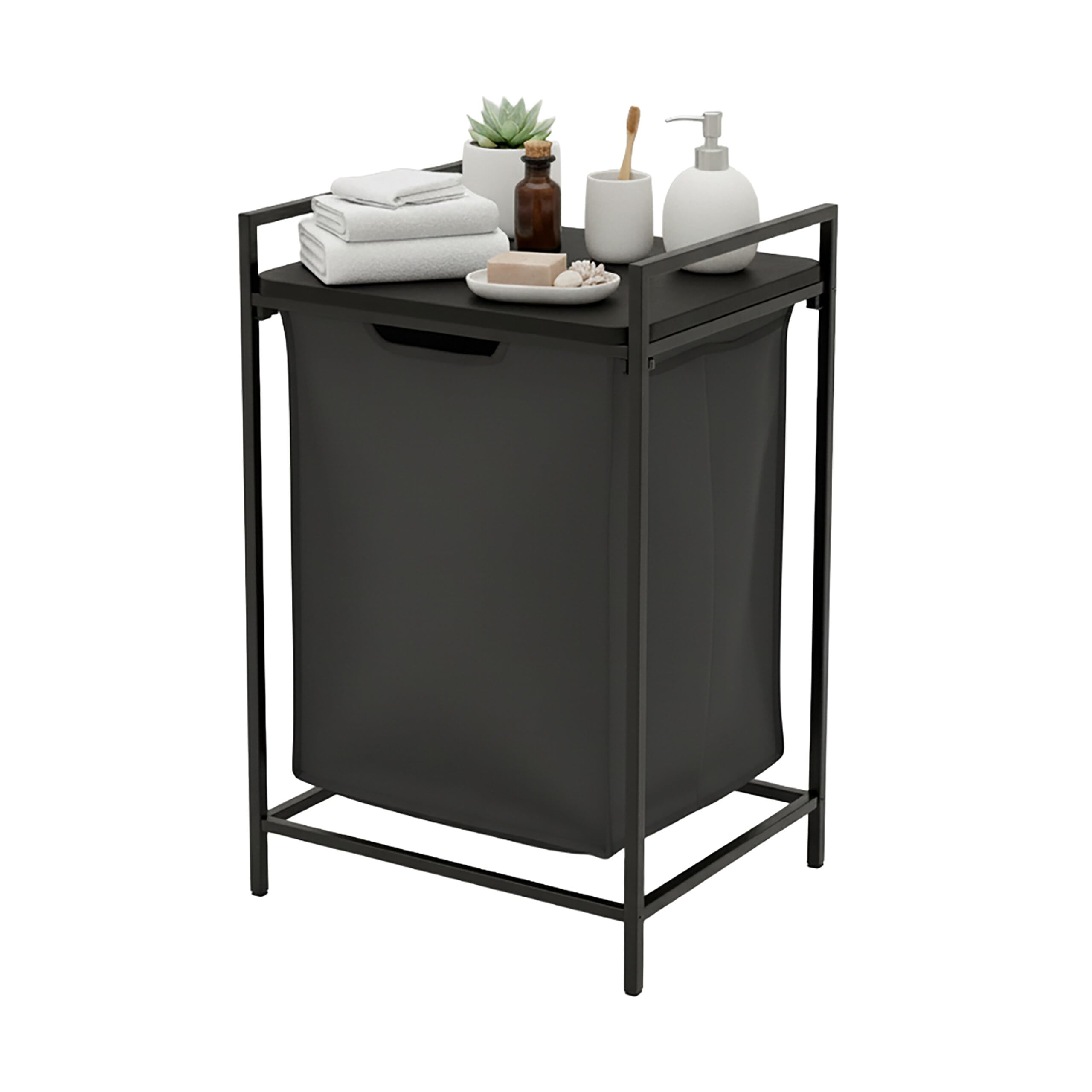 Relaxdays Cesto portátil de Ropa con Estante y Bolsa extraíble, 72x50x33 cm, Capacidad 65 l, Negro
