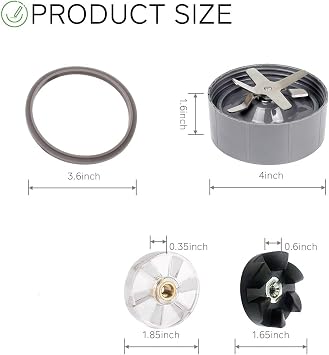 LATERN Replacement Extractor Blade Stainless Steel Blade Base Juicer Accessories Part Fits for 600/900W NutriBullet Blender (with Blade Gear, Base Gear, Silicone Gasket)