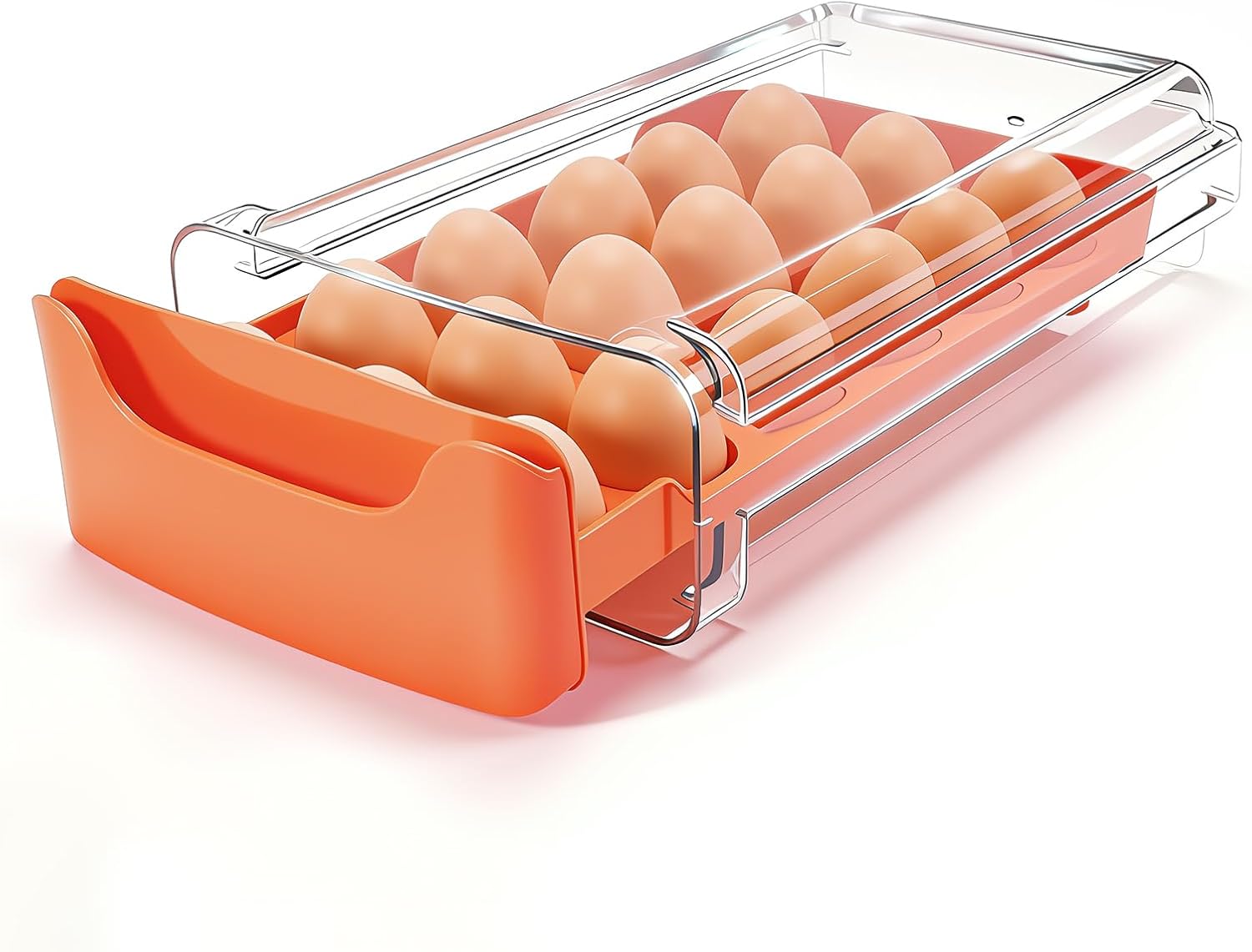 36-Egg-Holder for Fridge, Egg-Storage for Refrigerator Countertop, 2 Tier Dispenser with Drawer, Stackable Clear Egg Tray Container, Egg Organizer, Fits Large Eggs, White