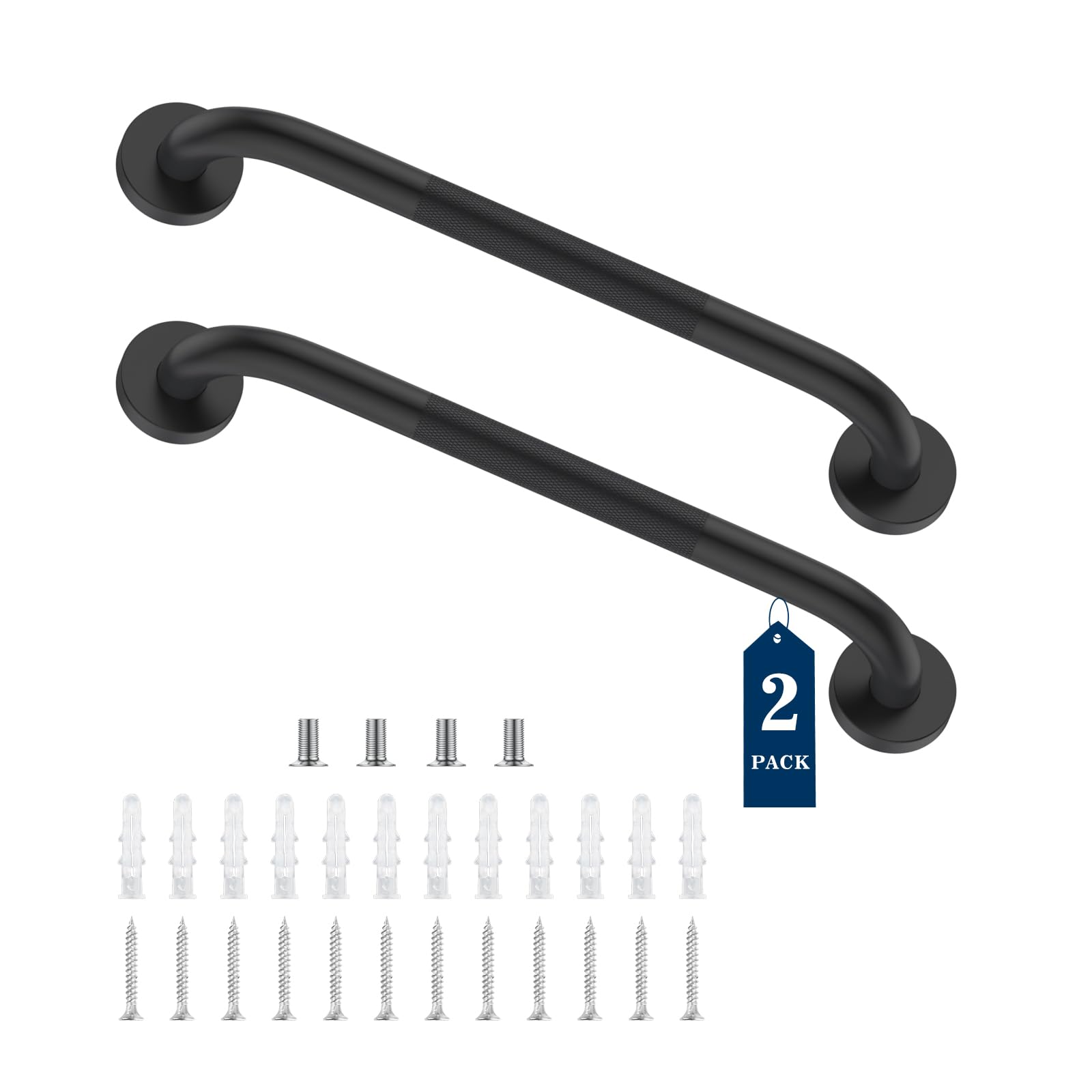 YF Lot de 2 Barres d'appui Salle de Bain, Poignées de Douche Antidérapantes en Acier Inox 201, Barres de douche de 30 cm, Sécurité pour Seniors, Handicapés et Enfants, Couleur, Noire