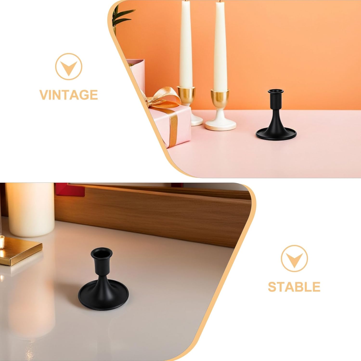 LOGOFUN 4pcs Vintage Black Iron Taper Candle Holders Romantic Table Centerpiece Decor for Wedding Christmas Birthday