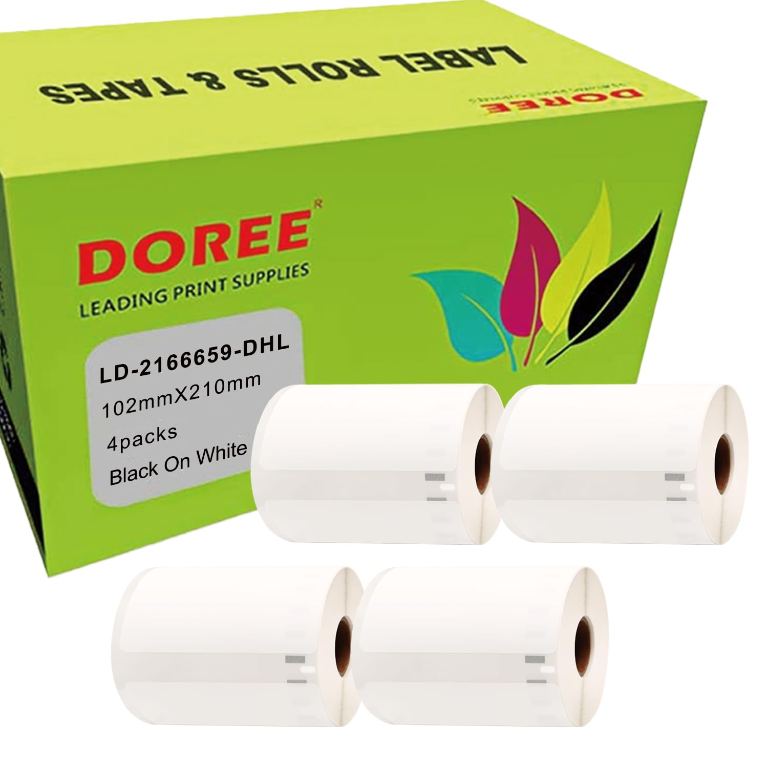 DOREE 4 Rollen 2166659 DHL Versandetiketten, Kompatibel mit Dymo 2166659 Etiketten, 102 mm x 210 mm, Schwarz auf Weiß, für Dymo LabelWriter 4XL Serie(140 Etiketten pro Rolle)
