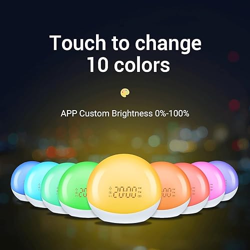 Miniatura 5 de Reloj despertador para niños, reloj inteligente con luz de despertador con altavoz Bluetooth, 4 alarmas, repetición, luz nocturna para dormitorios,