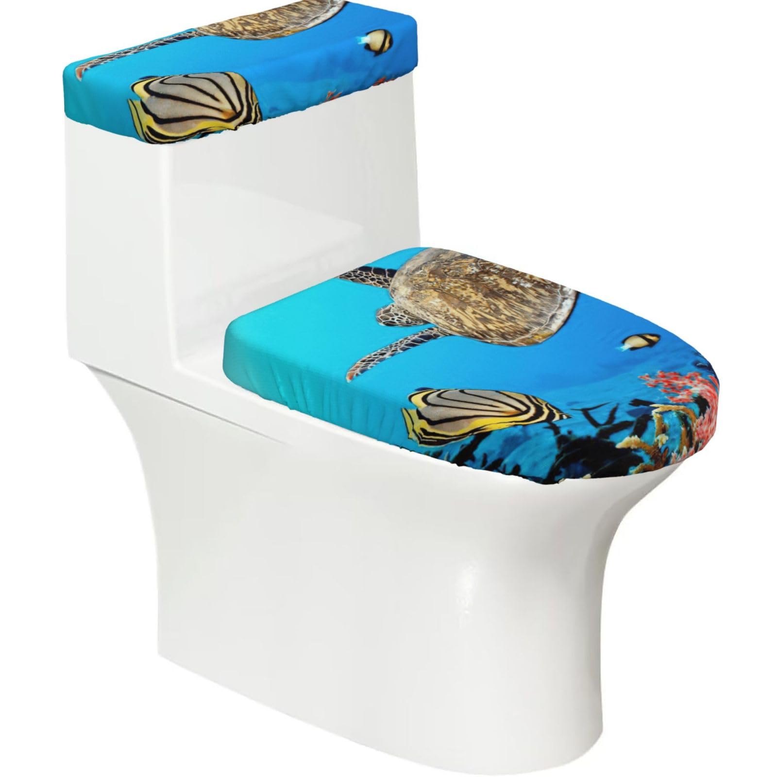 Turtle With Colorful Fishes Under Sea Print Toilet Seat Lid And Tank Covers Universal Fit Smooth Seat Cushion Easy To Clean For Home Hotel