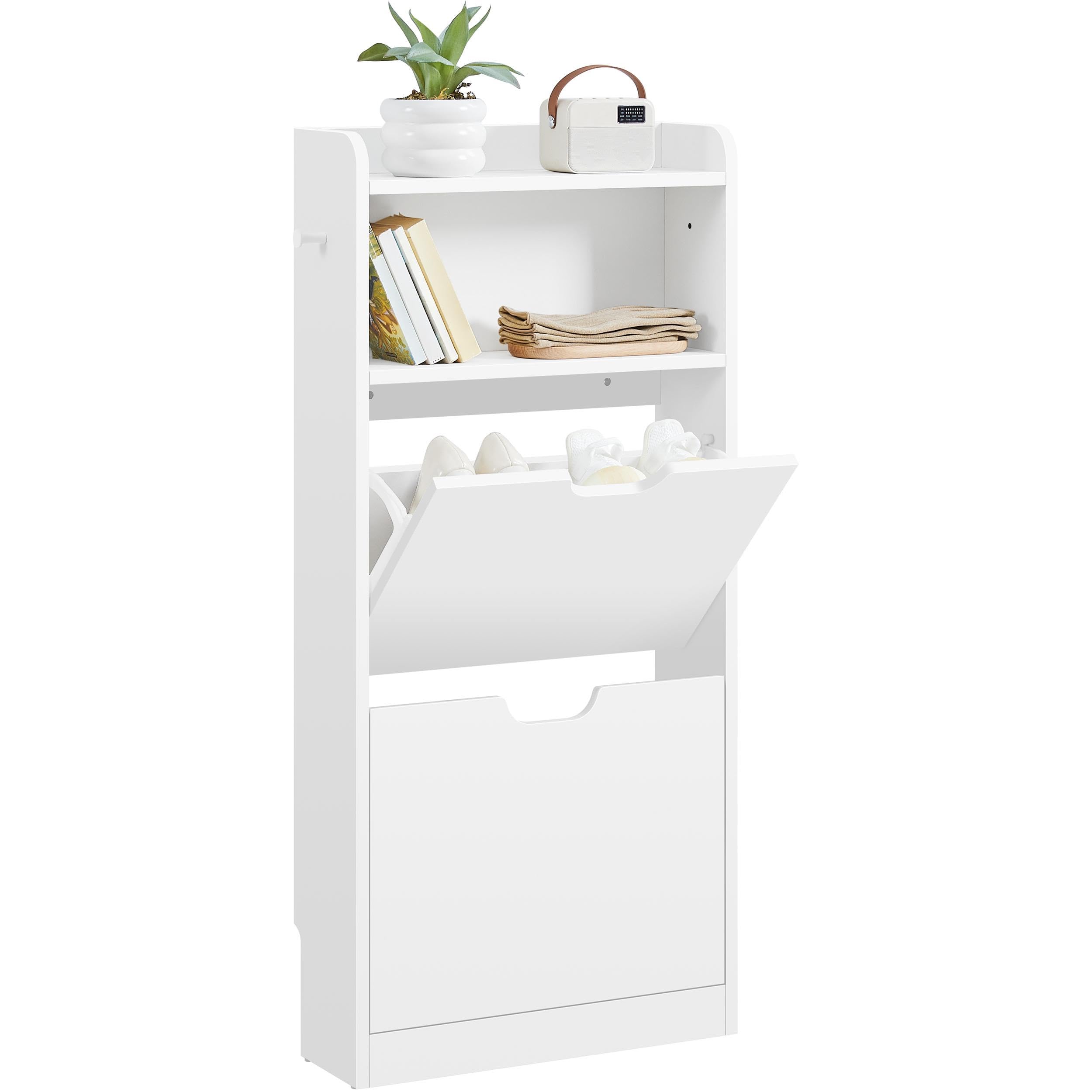 Yaheetech Scarpiera a 4 Livelli con 2 Cassetti a Ribalta Mobile Slim Porta Scarpe Ribaltabile Autoportante con Vano Aperto per Ingresso Corridoio e Entrata, 50x17x108 cm